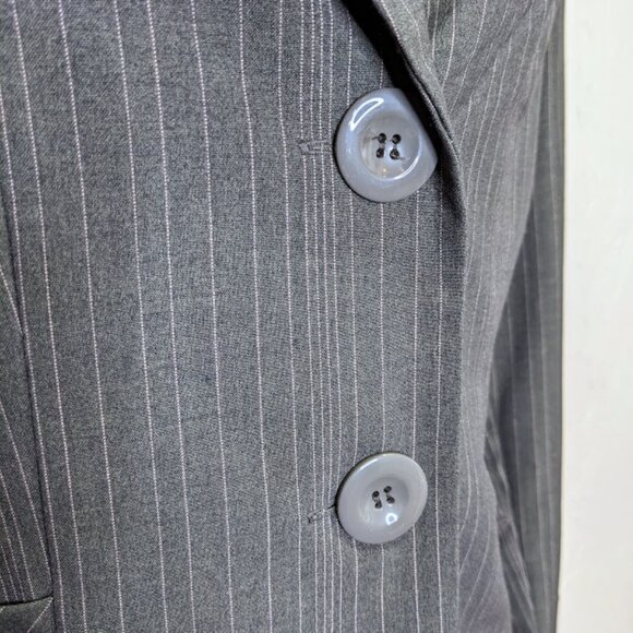 Y2K Office Siren Pinstripe Blazer Womens L Gray Striped Vintage Business Jacket - Picture 2 of 5